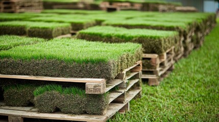 St. Augustine Grass Sod Ready for Sale at Local Garden Center - Green Lawn Turf in Summer