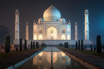Taj Mahal At Night. A Brilliant Adventure to the Emperor's Architecture in Agra, India