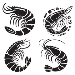 Shrimp Silhouette Vector Set, This is an editable and printable vector