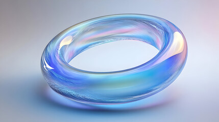 A vibrant iridescent blue ring, resembling a smooth, transparent orb, sits against a soft blue backdrop.