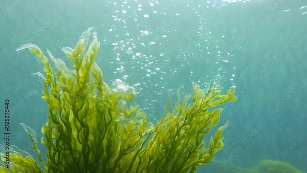 Poster seaweed floating in clear water on a transparent background generative ai