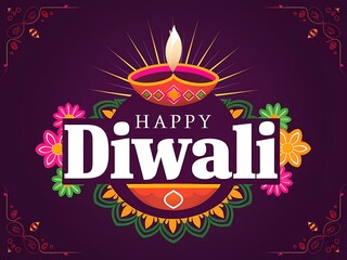 Happy Diwali Festival of Light with Traditional Diya Illustration