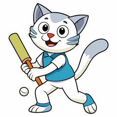 Cat play cricket  art vector illustration