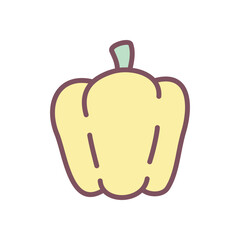 Cute bell pepper icon. Hand drawn illustration of a sweet yellow pepper isolated on a white background. Vector 10 EPS.