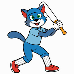 Cat play cricket  art vector illustration