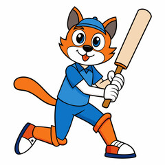 Cat play cricket  art vector illustration