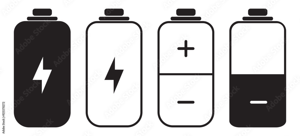 Poster set of vertical battery level indicators in percentage vector. battery indicator symbols. 0-100 perc