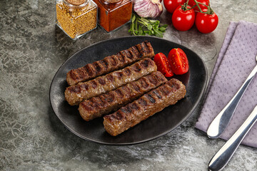 Grilled beef kebab minced meat