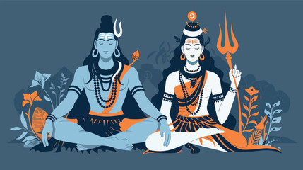 Fototapeta premium Lord Shiva and Goddess Parvati Hindu God Meditation Yoga Spirituality Peace India Divine Couple Maha Shivratri Illustration Artwork Digital Art Clipart Transparent Background