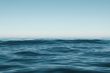 Obraz premium A Tranquil Ocean Expanses Under a Clear Sky, Gentle Waves Lapping at the Horizon Inviting Peace and Reflection for All Who Gaze Upon It.