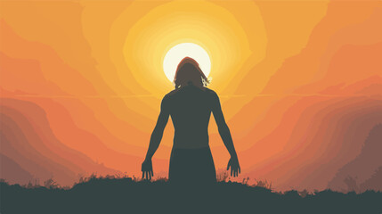 Fototapeta premium Man Silhouette Sunset Landscape Freedom Nature Hope Inspiration Transparent Background