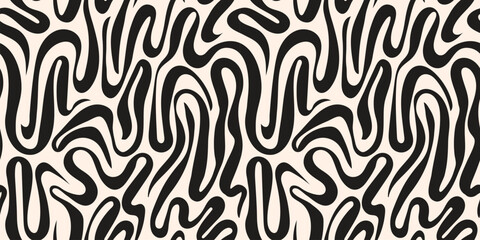 Abstract liquid lines seamless pattern. Hand drawn creative brush strokes flow.	 Wavy backdrop.
