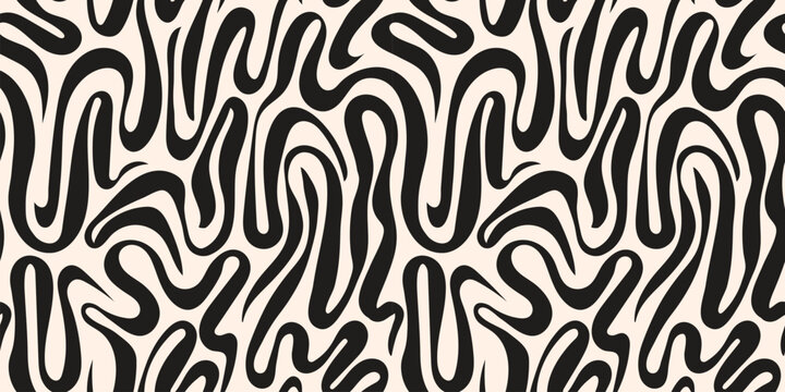Abstract liquid lines seamless pattern. Hand drawn creative brush strokes flow.	 Wavy backdrop.