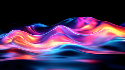 A vibrant, abstract representation of flowing waves with colorful light reflections.