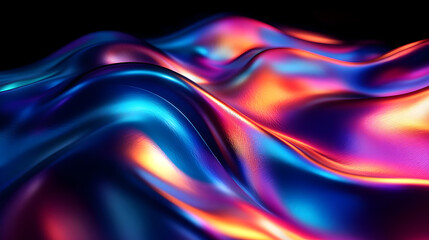 A vibrant, abstract representation of flowing waves with colorful reflections.