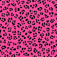 Neon Pink Leopard Print Seamless Pattern Illustration With Minimalist Design, Flat Colour, Simple Shapes, Seamless Repeating Pattern, Bold And Vibrant.
