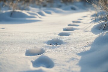 Naklejka premium Animal Tracks in Snowy Path at Sunrise 