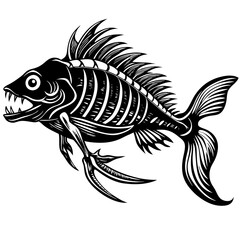 Stealth Skeleton Predator Fish Skeleton art vector illustration