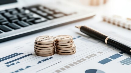 Budget analysis, spreadsheet and financial charts with focus on details, 3D illustration