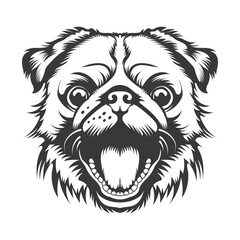 Pug dog open mouth head with big hair on body vector design