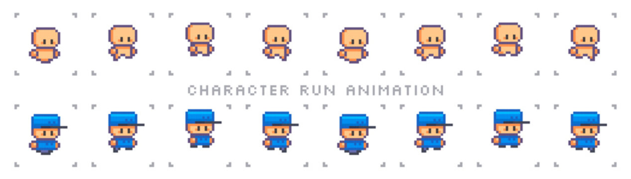 Pixel art character for the game. Sprite run animation for 2d games
