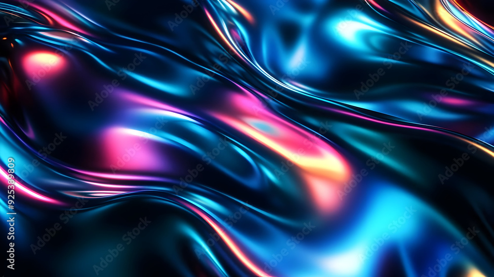 Poster a vibrant, abstract wave of colorful, reflective surfaces creating a dynamic visual effect.