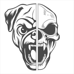 Pug dog Half normal and half face skeleton design
