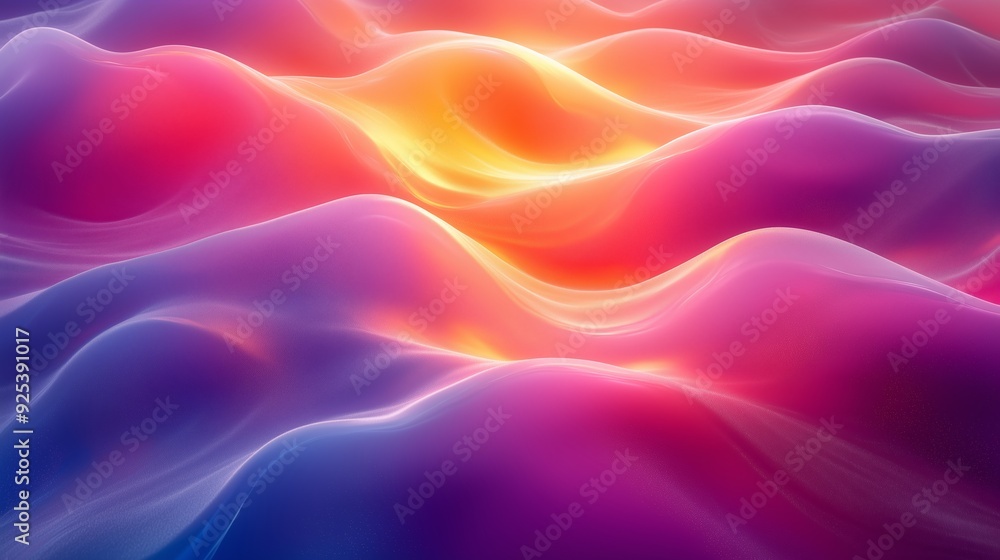 Poster colorful abstract waves of light flowing gently in a soft gradient at dusk