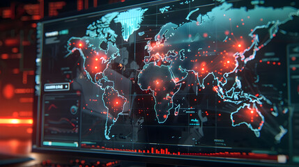 Digital World Map Illustration with Red Markers