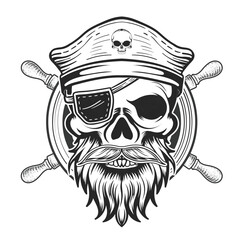 pirates of skull with sheep wheel vintage design