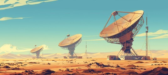 Obraz premium Remote Satellite Station in Desert Landscape - Importance of Satellite Communication in Isolated Areas