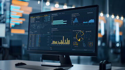 Computer Screen with Data and Charts - Illustration