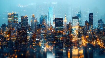 Obraz premium Cityscape at Night with Double Exposure