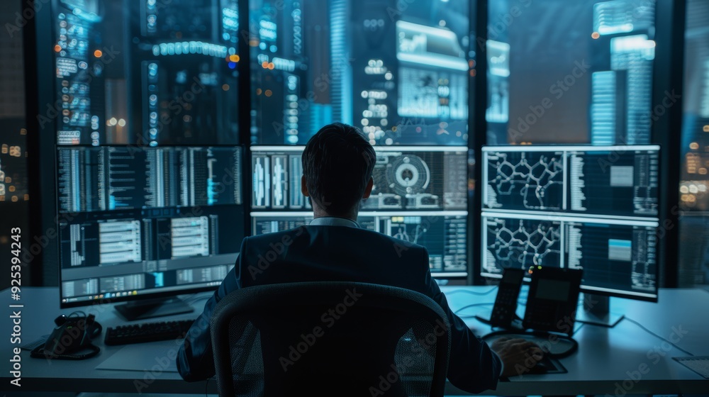 Aufkleber it specialist monitoring network traffic and security in advanced high-tech office environment