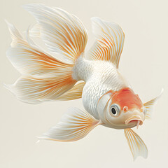 Fototapeta premium White and Orange Koi Fish with Flowing Fins.