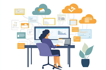 Fototapeta premium Showcase the versatility of cloud-based document collaboration tools with an image portraying real-time editing, version control, and collaborative workflows. Cloud-Based Document Collaboration Tools