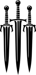 Silhouette of Swords on White Background, Ideal for Historical Themes, Fantasy Novels, Martial Arts, Weaponry Displays, Medieval Warfare, Battle Illustrations, Graphic Design Projects, Warrior Concept