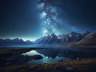 Clear and dark sky filled with stars creates a stunning and tranquil scene, emphasizing the natural beauty and vastness of the landscape in a peaceful and majestic visual.