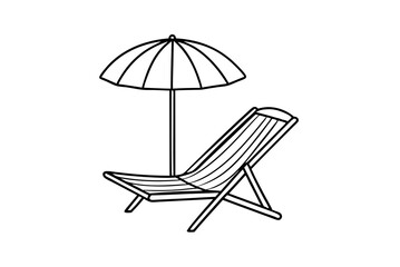 Single line drawing of parasol and beach chair