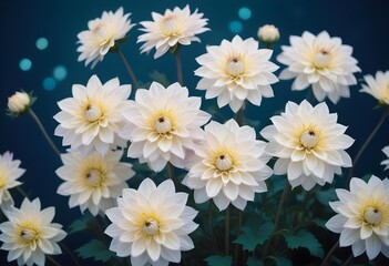 Colorful dahlia flowers blooming against a dark blue background