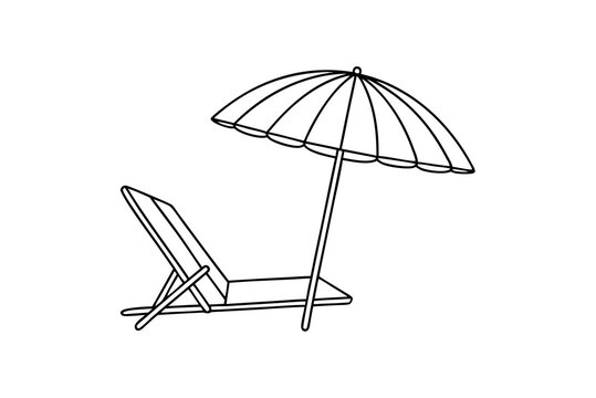 Single line drawing of parasol and beach chair