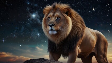 Naklejka premium beautiful zodiac sign leo against the background of the starry sky