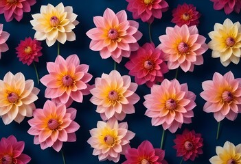 Fototapeta premium Colorful dahlia flowers blooming against a dark blue background