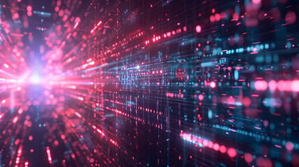 Fototapeta premium Abstract 3D Background with Pink and Blue Glowing Lights and Grid