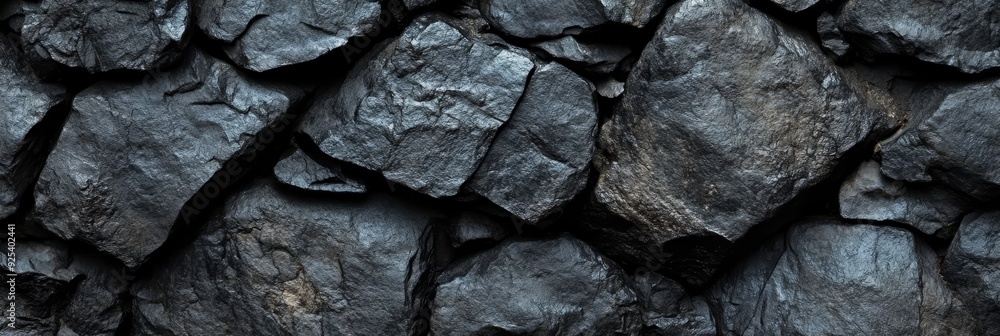 Sticker Dark Stone Wall Texture Background - A close-up of a rough, dark stone wall, symbolizing strength, durability, resilience, nature, and time.