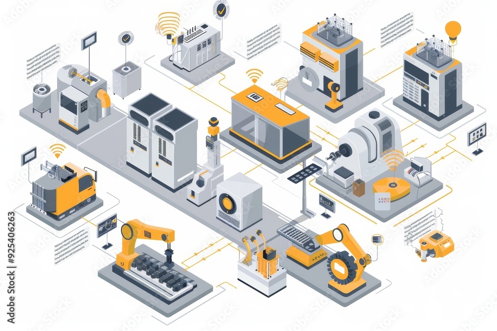 Aufkleber smart factory with automated machines and iot devices for industrial signal transmission technology