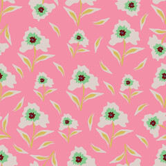 Elegance pink floral stems seamless pattern on a grey background. Vector hand drawn. Artistic, abstract flowers and tiny leaves, buds bells printing. Template for designs, fabric, fashion, textile
