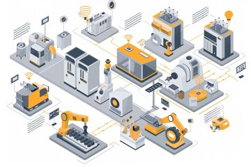 Obraz premium Smart Factory with Automated Machines and IoT Devices for Industrial Signal Transmission Technology