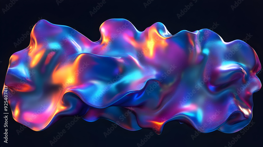 Poster a vibrant, fluid abstract shape with iridescent colors and a smooth texture.