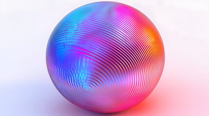 A vibrant, holographic sphere with a metallic texture and a swirling pattern.
